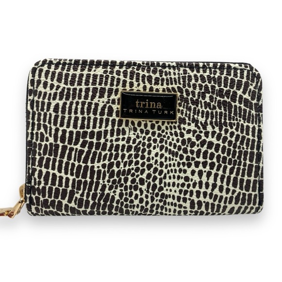 Trina Turk Monochrome Croc Embossed Small Zip Around Vegan Leather Wallet - Picture 5 of 11